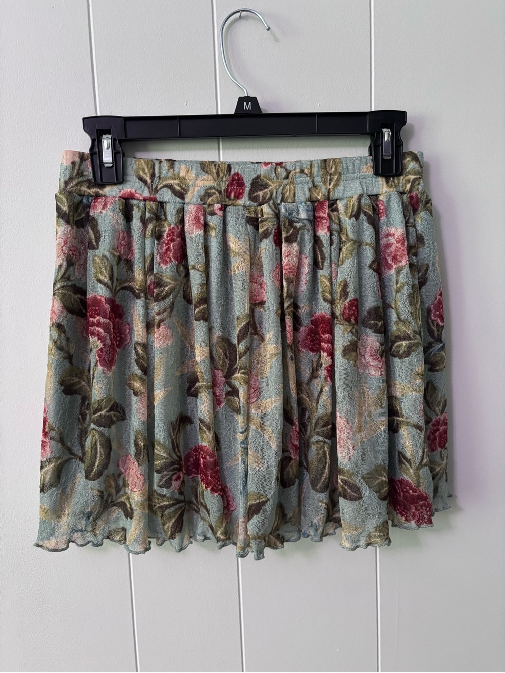 RL Denim & Supply Pleated Mini Skirt in Blue Lace w/ Pink Floral Print Medium - Picture 4 of 8